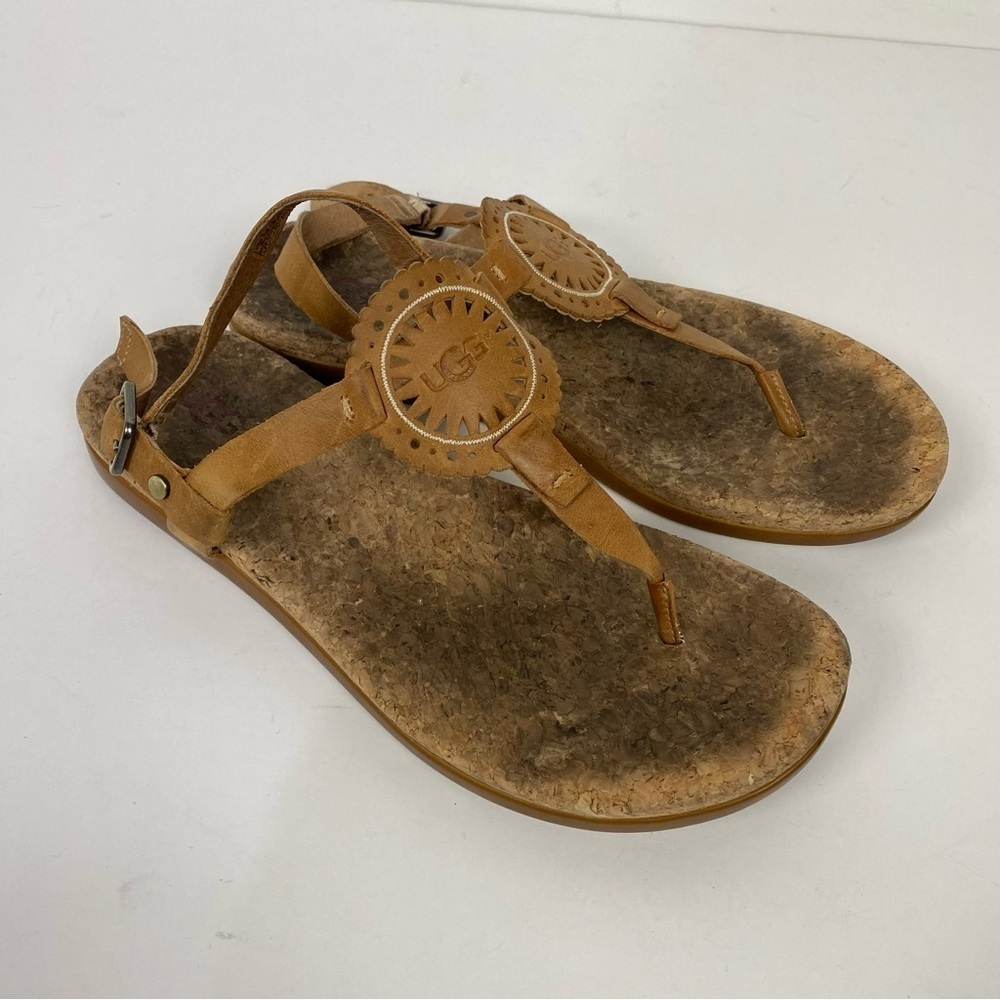 Ugg brown leather thong sandals slingback summer minimalist